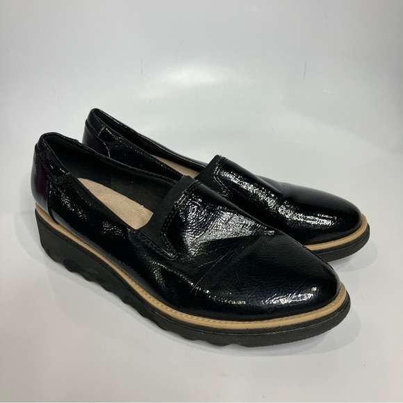 Clarks Sharon Dolly wedge Loafers black womens size 7.5 business casual - Picture 3 of 8